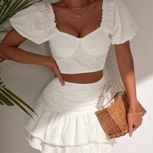 White Puff Sleeve Set - Skirt and Top Together - Size Small